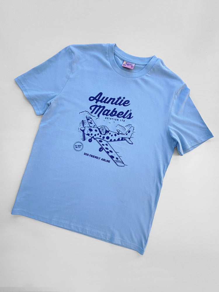 Full length shot of 90s TV show Come Outside inspired T-shirt design - featuring Pippin in a polka dot plane