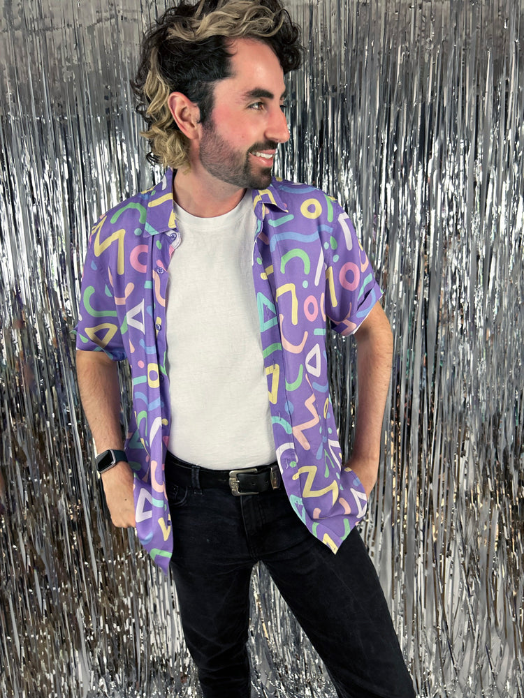 Retro Doodle Pattern Unisex Button Up Shirt