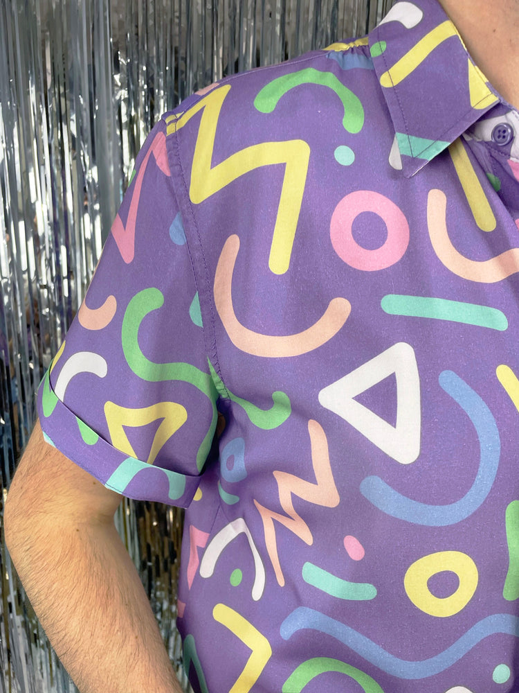 Retro Doodle Pattern Unisex Button Up Shirt