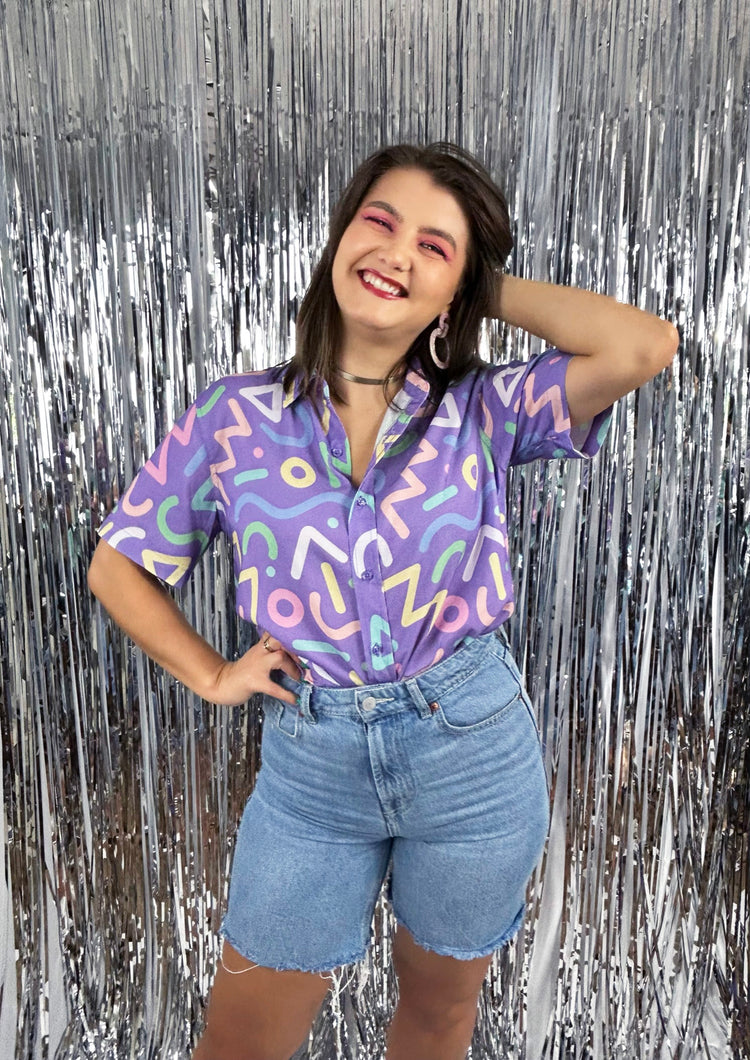 Retro Doodle Pattern Unisex Button Up Shirt
