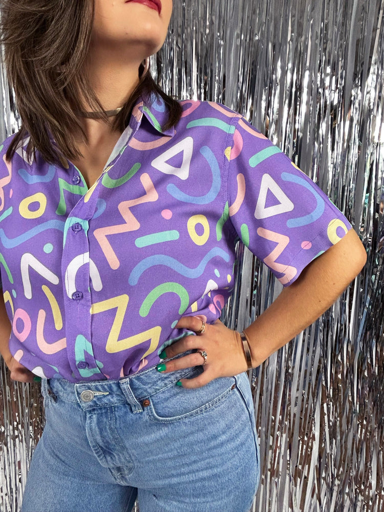 Retro Doodle Pattern Unisex Button Up Shirt