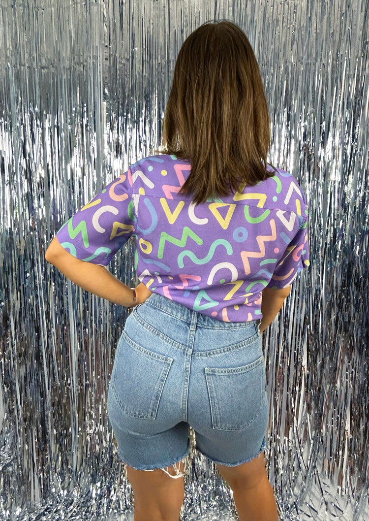 Retro Doodle Pattern Unisex Button Up Shirt