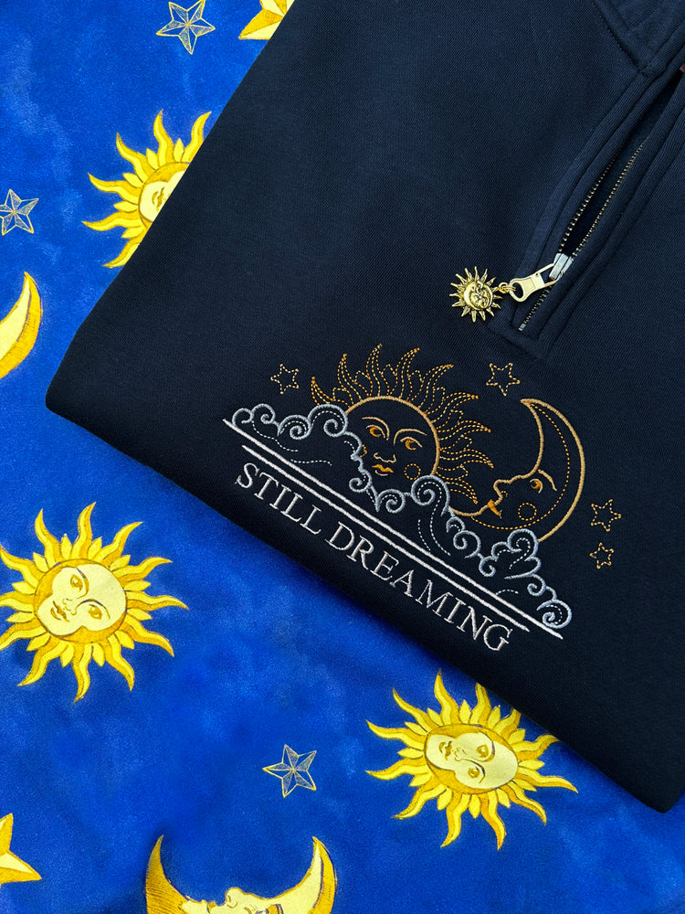 90s Sun & Moon Embroidered Quarter Zip Pullover Sweatshirt
