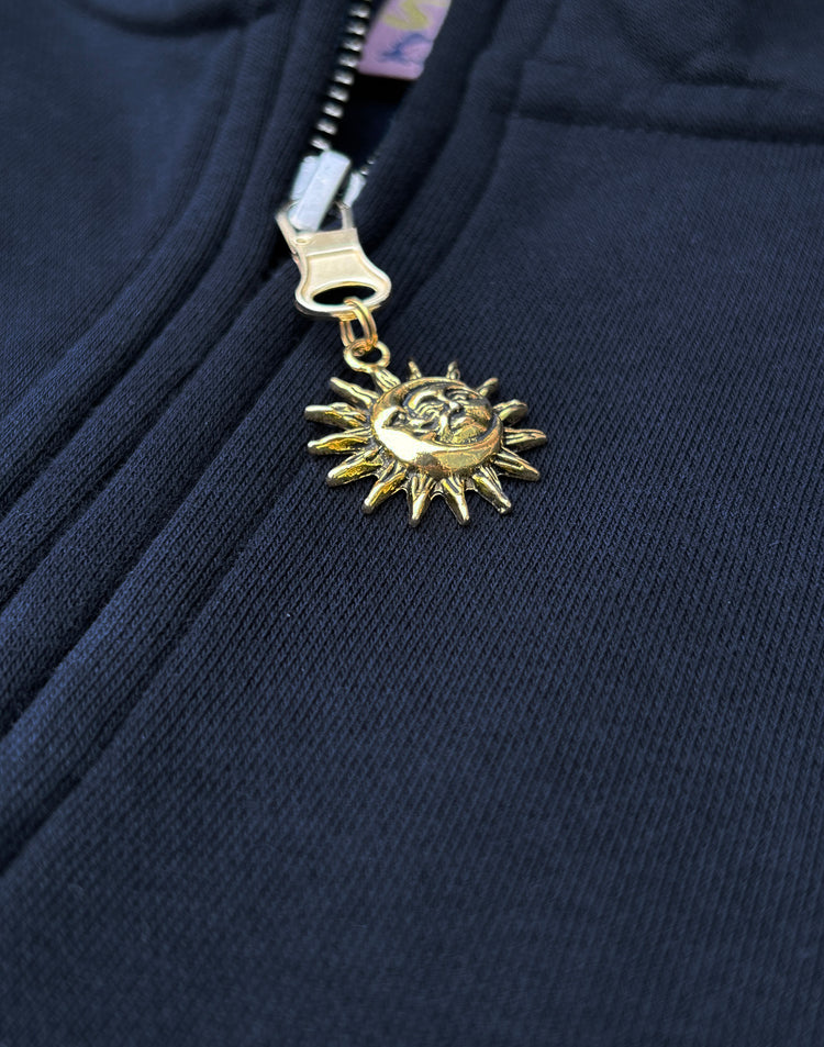 90s Sun & Moon Embroidered Quarter Zip Pullover Sweatshirt