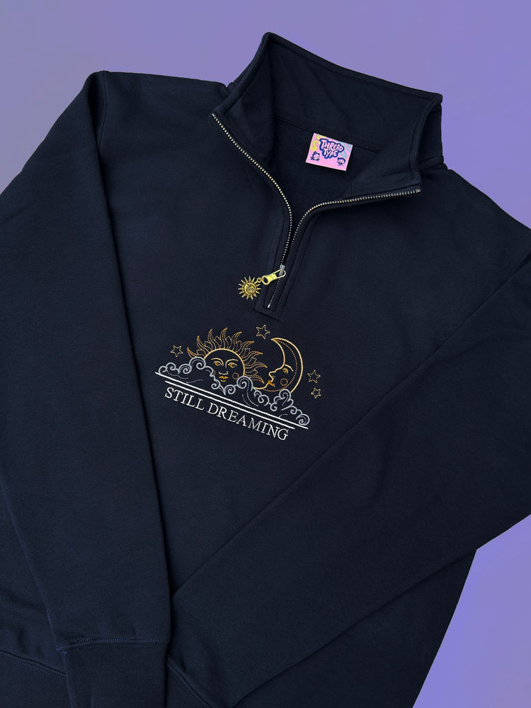 90s Sun & Moon Embroidered Quarter Zip Pullover Sweatshirt