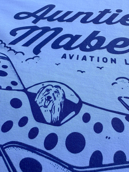 Close up shot of 90s TV show Come Outside inspired T-shirt design - featuring Pippin in a polka dot plane