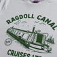 90s TV show Rosie and Jim inspired T-shirt design featuring the ol' Ragdoll on a canal