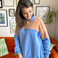 Colour Block Peach and Sky Blue Quarter Zip Pullover Sweatshirt