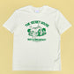 Full length shot of 90s TV show Tots TV inspired T-shirt design featuring a hideawy cottage and donkey!